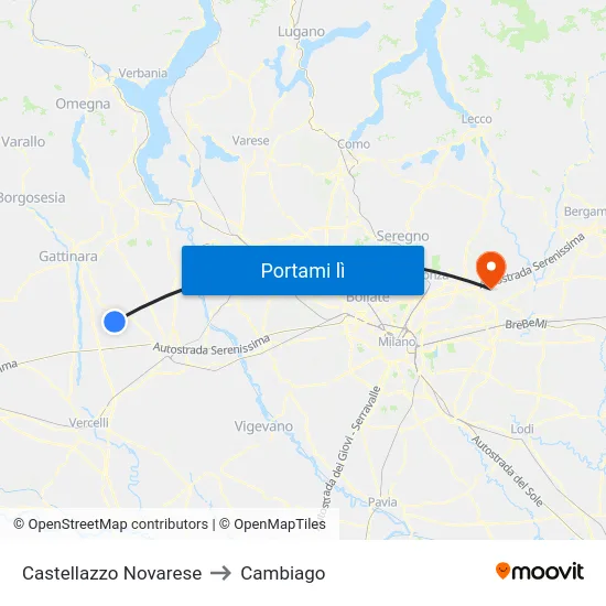 Castellazzo Novarese to Cambiago map