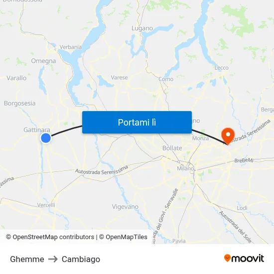 Ghemme to Cambiago map