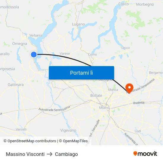 Massino Visconti to Cambiago map