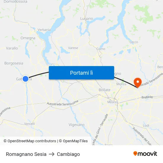 Romagnano Sesia to Cambiago map