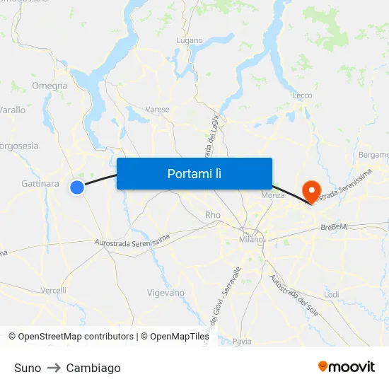 Suno to Cambiago map