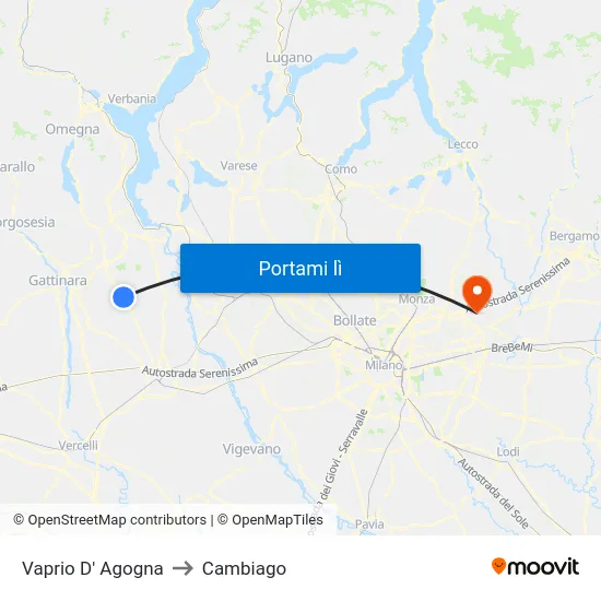 Vaprio D' Agogna to Cambiago map