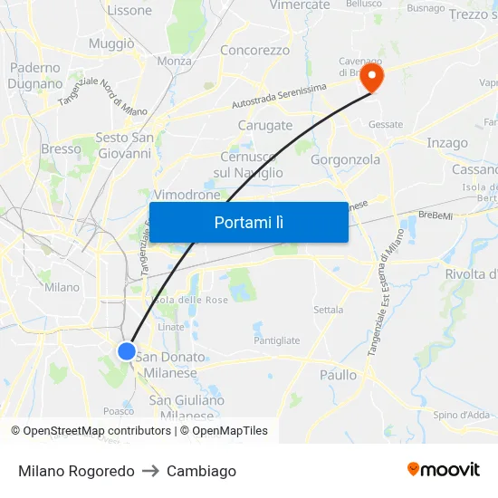 Milano Rogoredo to Cambiago map