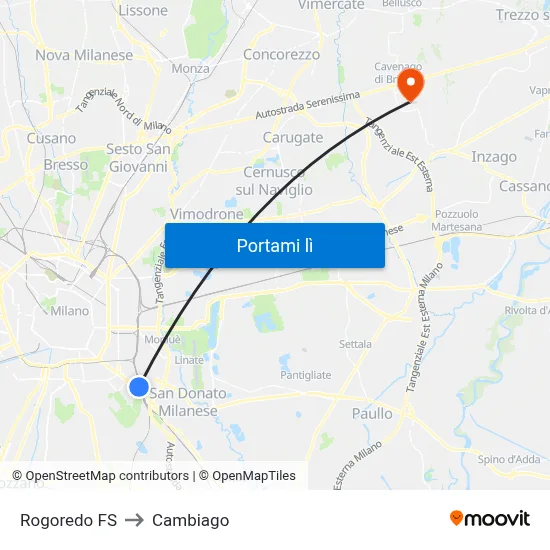 Rogoredo FS to Cambiago map