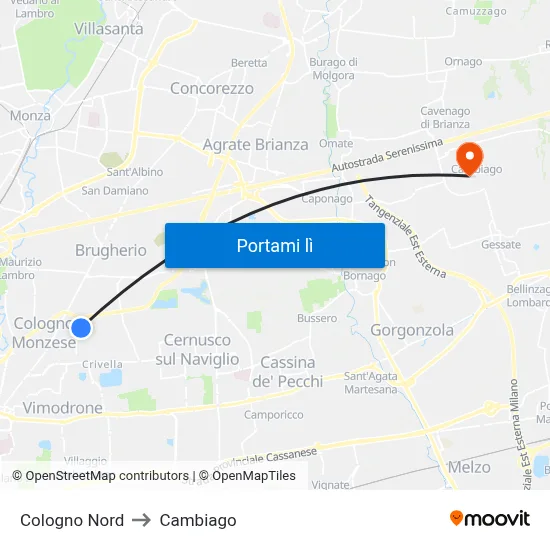 Cologno Nord to Cambiago map