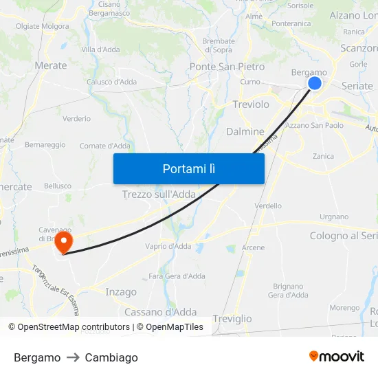 Bergamo to Cambiago map