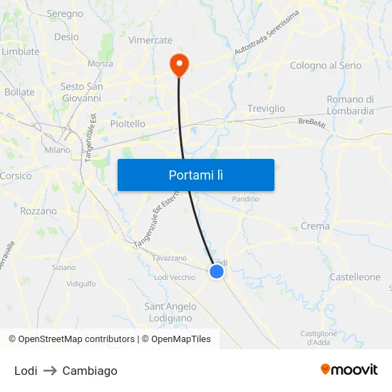 Lodi to Cambiago map