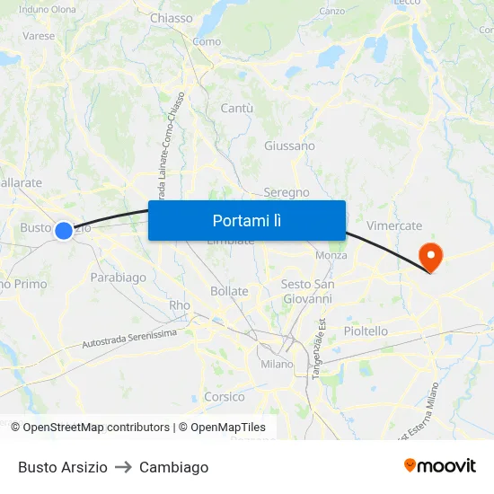 Busto Arsizio to Cambiago map