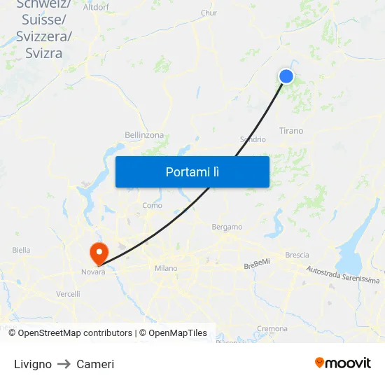 Livigno to Cameri map