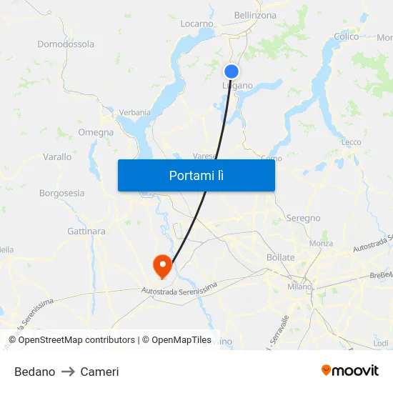 Bedano to Cameri map