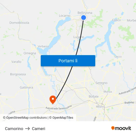 Camorino to Cameri map