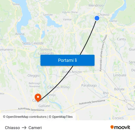 Chiasso to Cameri map
