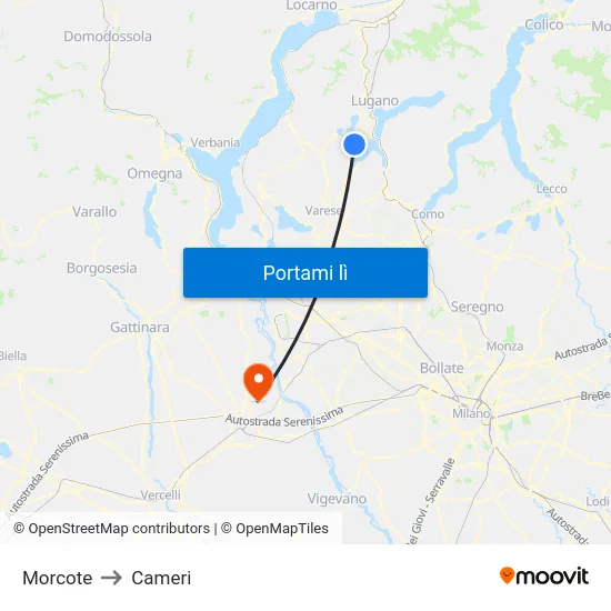 Morcote to Cameri map