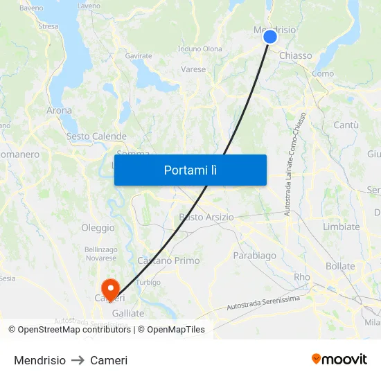 Mendrisio to Cameri map
