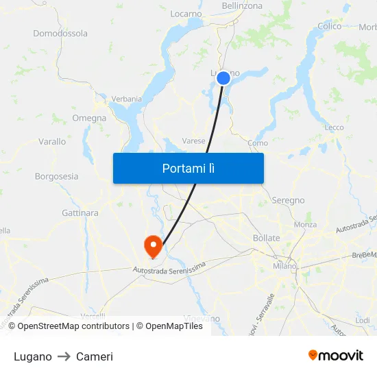 Lugano to Cameri map