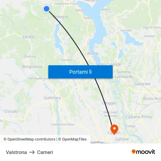 Valstrona to Cameri map