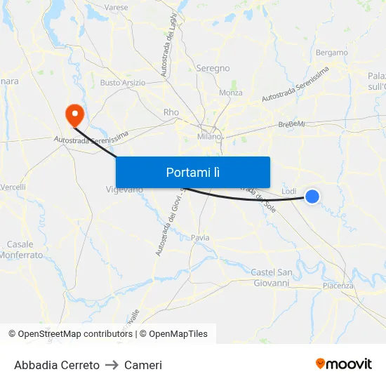 Abbadia Cerreto to Cameri map