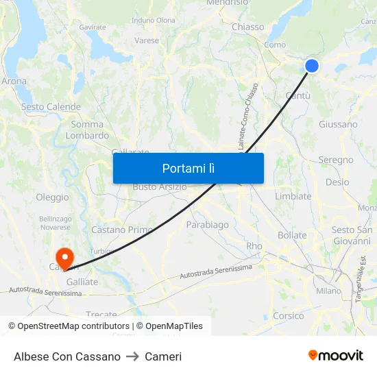 Albese Con Cassano to Cameri map