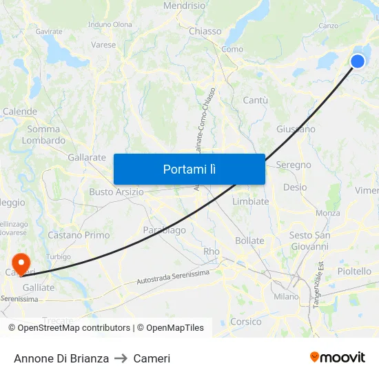 Annone Di Brianza to Cameri map