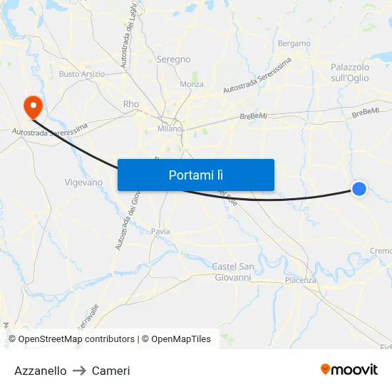 Azzanello to Cameri map