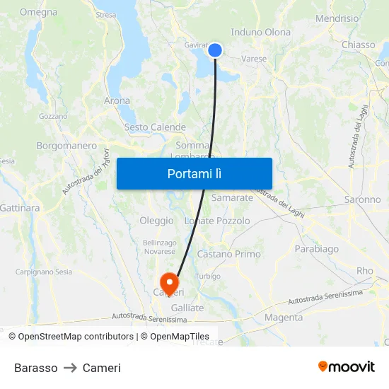 Barasso to Cameri map