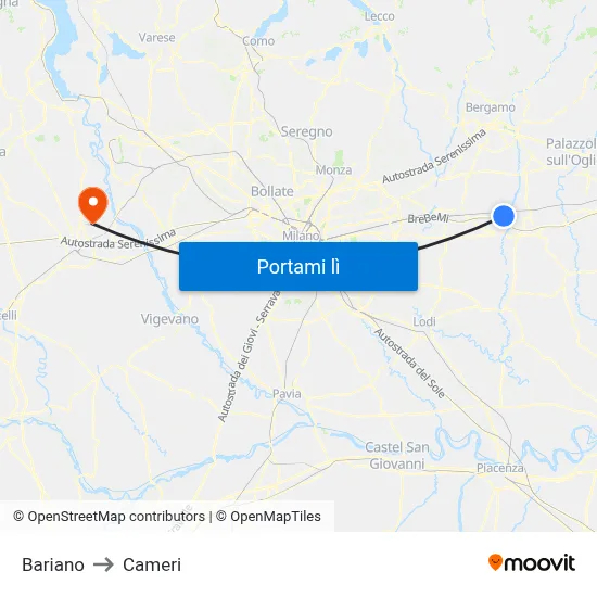 Bariano to Cameri map