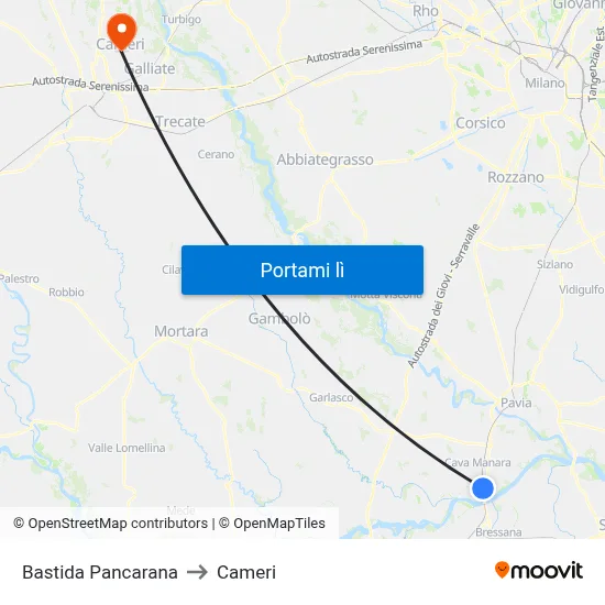 Bastida Pancarana to Cameri map