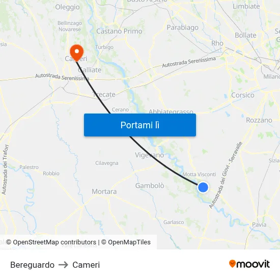 Bereguardo to Cameri map