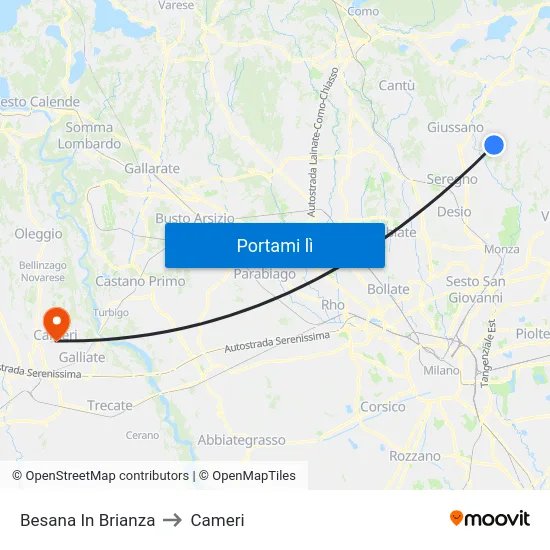 Besana In Brianza to Cameri map