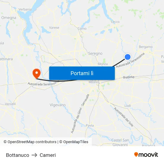 Bottanuco to Cameri map