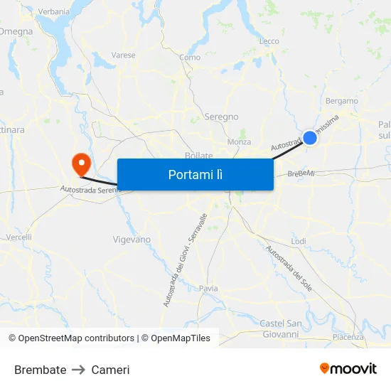 Brembate to Cameri map