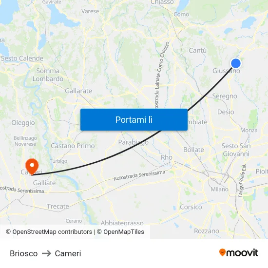 Briosco to Cameri map