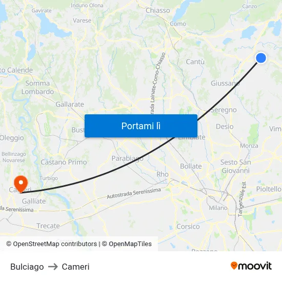Bulciago to Cameri map
