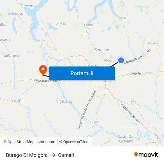 Burago Di Molgora to Cameri map