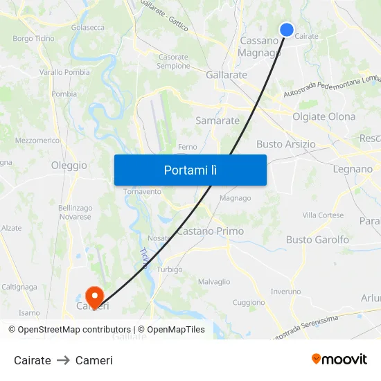 Cairate to Cameri map