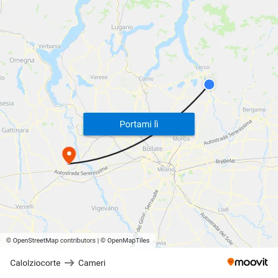 Calolziocorte to Cameri map