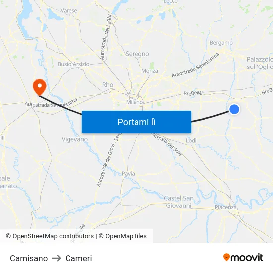 Camisano to Cameri map