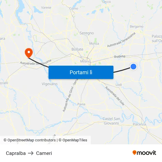 Capralba to Cameri map