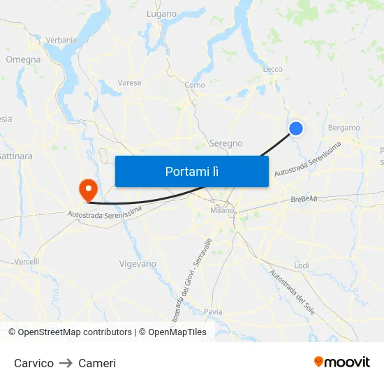 Carvico to Cameri map