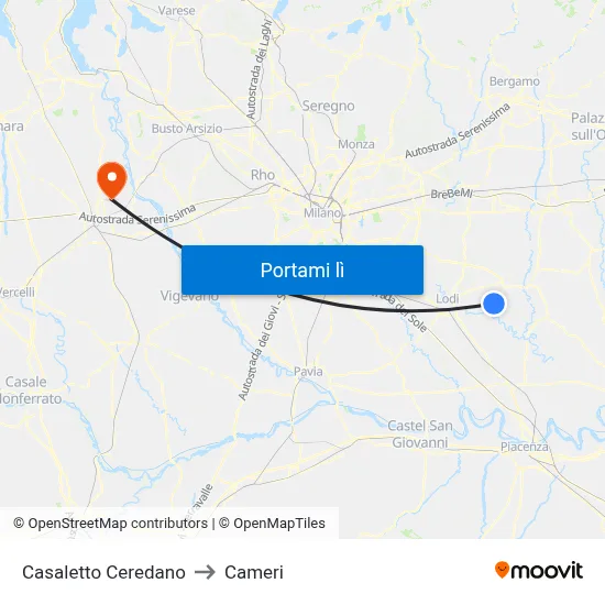 Casaletto Ceredano to Cameri map