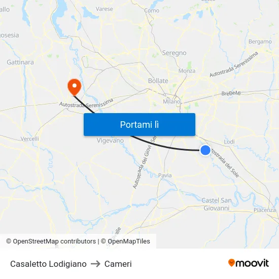 Casaletto Lodigiano to Cameri map