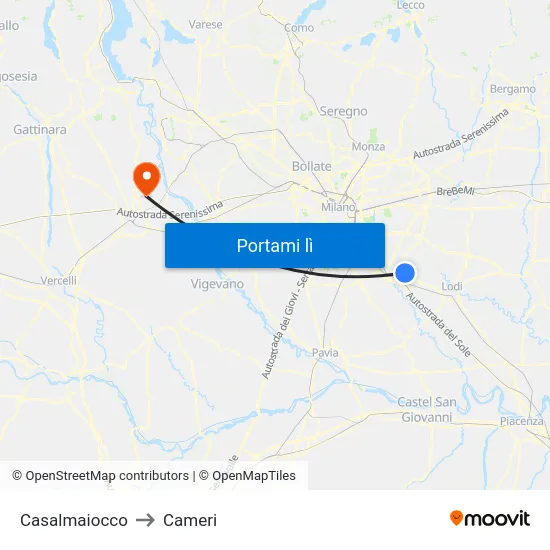 Casalmaiocco to Cameri map