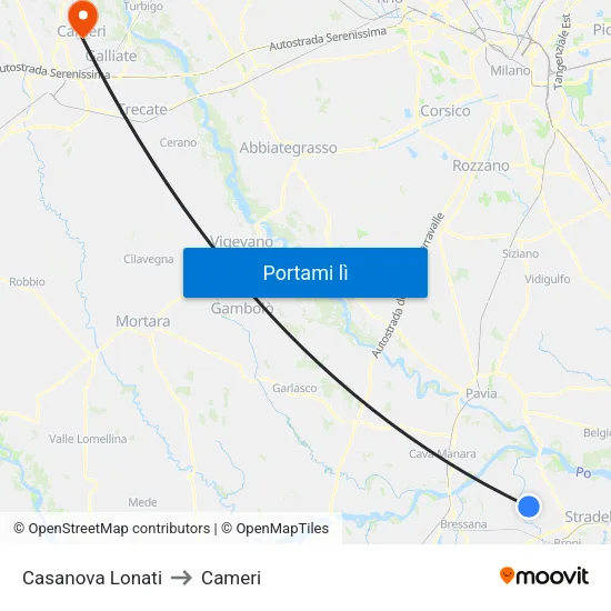 Casanova Lonati to Cameri map