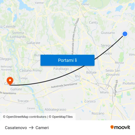 Casatenovo to Cameri map