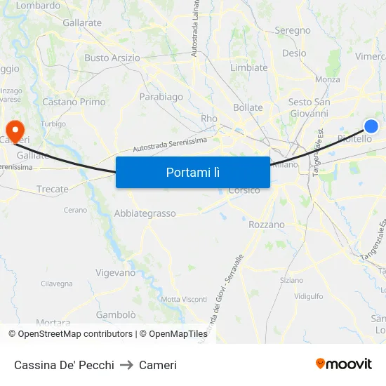 Cassina De' Pecchi to Cameri map