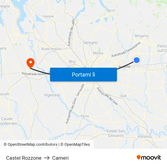 Castel Rozzone to Cameri map