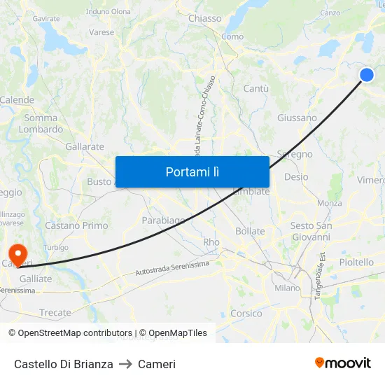 Castello Di Brianza to Cameri map