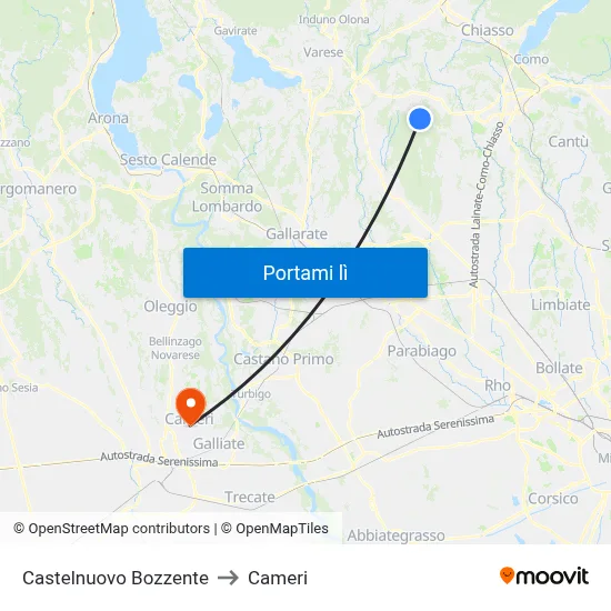 Castelnuovo Bozzente to Cameri map