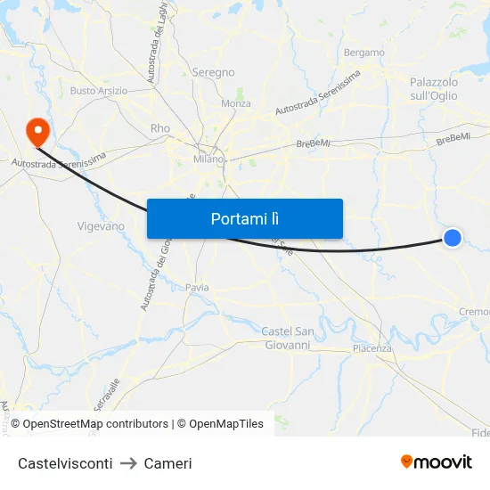 Castelvisconti to Cameri map