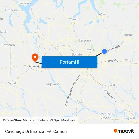 Cavenago Di Brianza to Cameri map